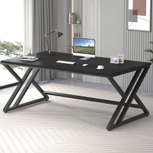 LVB Schreibtisch Langer Computertisch Bürotisch Großer Schreibtisch für Home Office Büro und Arbeitszimmer Gaming PC Tisch aus Holz Metall Büromöbel Modern Design Schwarz 180 x 80 cm