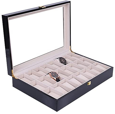 Uhren Aufbewahrungsbox Uhrenbox Uhrenschatulle Klassische Uhrenbox Aus Holz Mit 24 Fächern, Uhrenbox, Organizer, Abschließbar, Schmuckhalter, Transparente Oberseite Uhrenkasten Uhrenkoffer ( Color : B