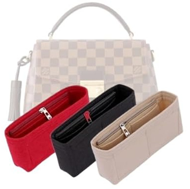 LinerLink Taschen-Organizer für LV-Croisette-Umhängetasche (25 x 17 x 9,5 cm (L x H x T), handgefertigter Tascheneinsatz, 2 mm Filztascheneinsatz, Damen-Handtaschenformer (Rosa, Stil B: seitlicher