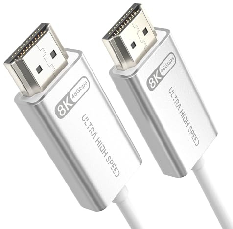 huaham Câble HDMI 2.1 à fibre optique 10K 8K - 5 m - Blanc - Super flexible - 48 Gbit/s, 8K60Hz et 4K 120 Hz, prend en charge eARC, Dolby, HDCP 2.2 et 2.3, HDR 10, compatible avec Blu-ray Roku LG PS5