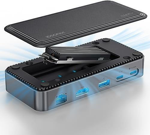 iDsonix Hub USB-C con Case SSD per M.2 NVMe e SATA, Docking Station M.2 da 10 Gbps con HDMI 2.0, 1000M Ethernet, PD 100W, Lettore TF/SD, Docking Station NVMe per Laptop MacBook Air/Pro