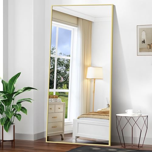 BONEWEI Ganzkörperspiegel 192 x 85 cm, Rechteckiger Standspiegel mit Gold Aluminiumrahmen, Groß Wandspiegel Bodenspiegel für Schlafzimmer, Eingangsbereich, Flur, Heimdekorationn