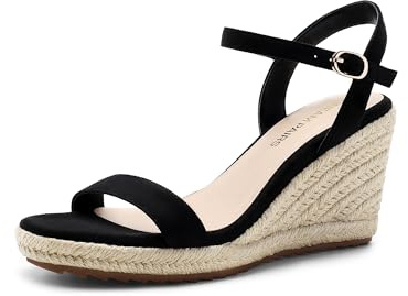 DREAM PAIRS Sandali espadrillas con zeppa da donna, sandali estivi eleganti con punta aperta, cinturino alla caviglia regolabile e plantare morbido, nero, 36 EU