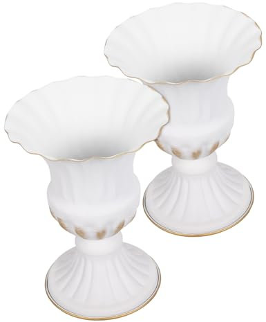 TOPBATHY Vaso Da Cimitero Delicato 2 Pezzi in Ceramica Bianca Rifinitura Oro Porta Fiori Commemorativo Per Tombe Uso Funerario e Decorazione Giardino