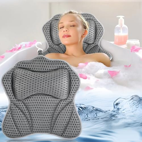 Zikenis Cuscino da Bagno con 6 Ventose Antiscivolo, Cuscino Vasca da Bagno 4D Mesh, per Ergonomici, per Collo, Schiena, Vasca e Spa di Casa