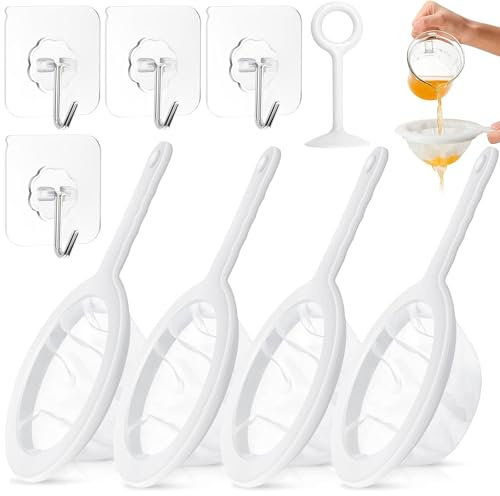 Colador de Tela de Cocina,4 Piezas 100/200/300/400 Mallas Colador de Cocina,Tamiz de Filtro de Alimentos con Asa para Filtrar Zumos Café Miel Té