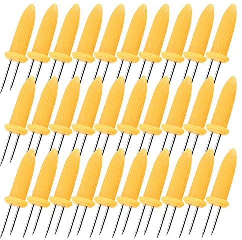 30 soportes de acero inoxidable para mazorcas de maíz que empalan los pines en el soporte a cada lado de las orejas de mazorca de maíz y sujetan las asas de los soportes de maíz para comer brochetas