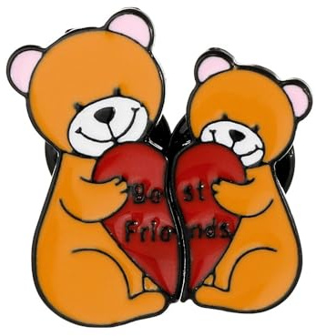 Two Bears Hug Matching Heart Best Friend Brooch Set Cute Funny Animal BFF Friendship Enamel Pin Brooches Cartoon Lapel Badge Backpack Clothing Jacket Jewelry Birthday Graduation Bestie Sister Gifts