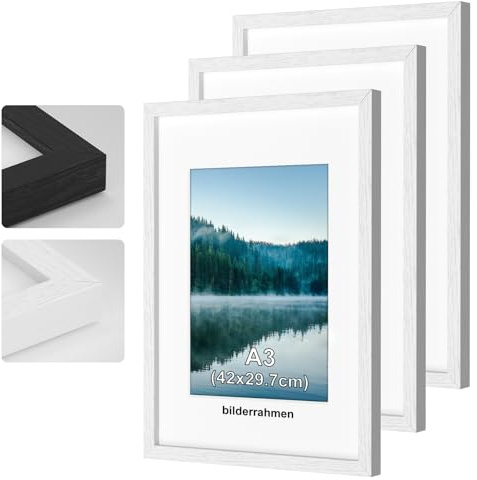 COMPOLICY 2 stycken A3 bildram vit bildram trä ram 30 x 42 cm stående och väggmontering kapabilier affischram för foton, bilder, affischer