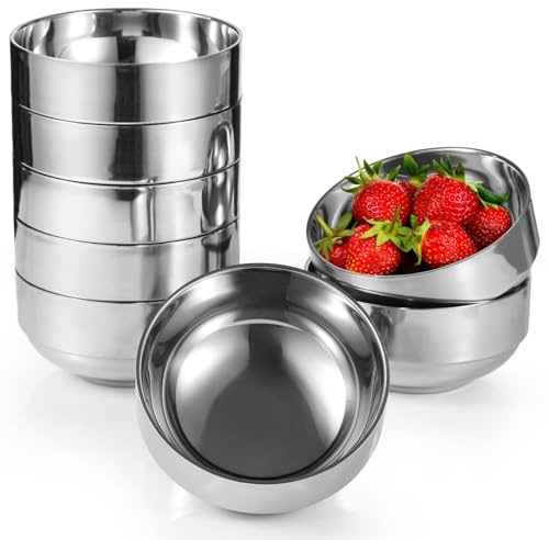 SWEWARM 8 Pcs Stainless Steel Bowls, Double Walled Insulated Metal Bowls, Unbreakable Soup Cereal Bowls, Stackable Food Serving Bowls, Versatile for Noodle, Dessert, Salad, Appetizers