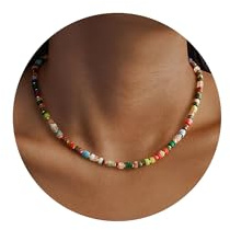 TINGN Färgglada pärlhalsband för flickor kvinnor handgjorda pärlor kraghalsband bohemiskt halsband smycken för flickor tonåringar födelsedagspresenter, Koppar