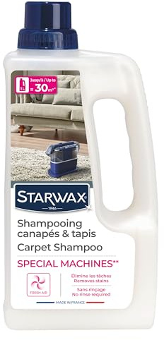 STARWAX Shampooing canapés et tapis Spécial machines 1L, élimine les taches tenaces et assainit les tissus, sans rinçage, parfum frais, préserve l'éclat et retarde le réencrassement, rendement 30m²