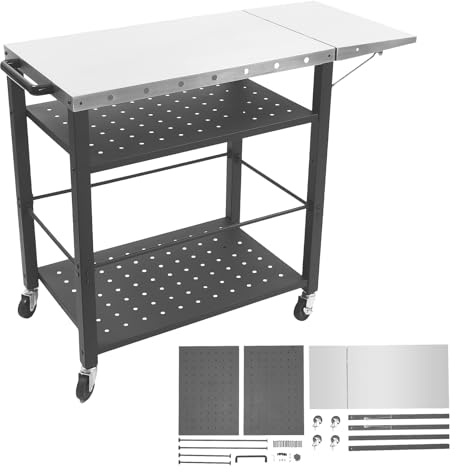 ROGONPDK Rörlig grillbordsvagn med 4 hyllor, köksarbetsbord, utomhus grillbord, köksvagn, serveringsvagn med hjul, grillvagn, sidobord, grillbord, rullvagn, vagn