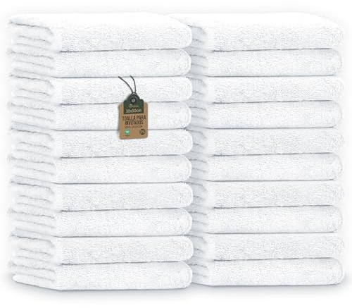 NatureMark Toallas de Invitado – Pack de 20 (30x50 cm), 100% Algodón, Certificadas Oeko-Tex, Suaves, Absorbentes y Fáciles de Cuidar – para Baño, Invitados & SPA - Blanco