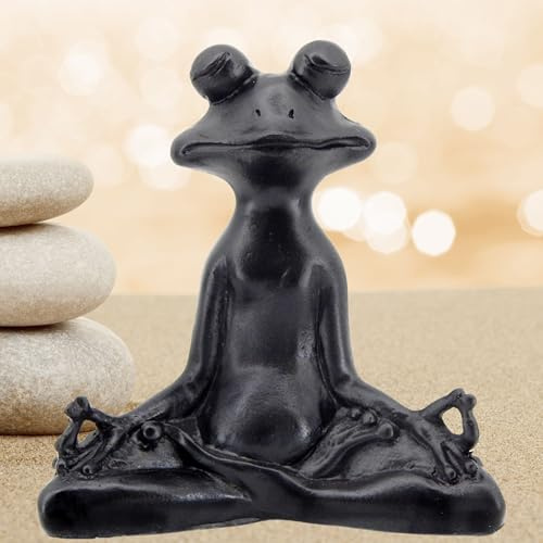 Bellaa 23101 Frog Statue Meditation Lotus Pose Yoga Zen Buddha Outdoor Garden Patio Yard Home Decor Good Luck Feng Shui Sculptures Vastu Figurine 6 Inch