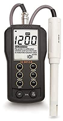 pH/EC/TDS/C°-Meter (4.00 mS/cm, 1999 mg/l (ppm)), Clean&Cal, Sonde HI 1285-6, 1 m Kabel, DIN, Kalibrierl., Batterie
