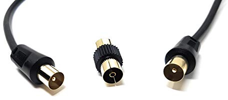 MainCore 3m Black TV/AV Aerial Antenna Coaxial Cable Lead with Coupler/Can be used as extension cord, for TV, Freeview, Satellite, UHF, RF