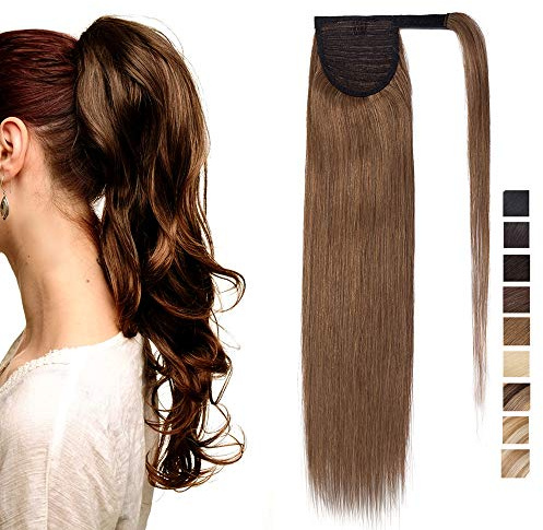 SEGO Ponytail Pferdeschwanz Haarteil Zopf extensions Haarverlängerung clip in Pony Echthaar remy Hair Piece Hellbraun 16(45cm)-80g