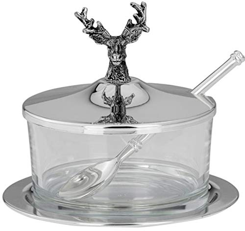 SILBERKANNE Parmesandose Konfitürendose Marmeladendose Hirsch 4 TLG D 11 cm Silber Plated versilbert. Weihnachten/Jäger