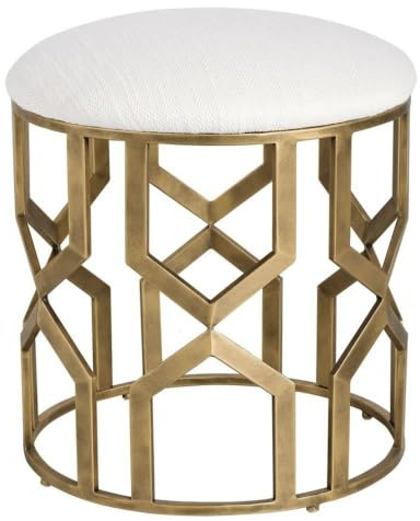 Uttermost Trellis Crisp White Textured Round Accent Stool