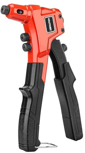 HAUTMEC Pop Rivet Gun with 4 Tool-Free Interchangeable Rivet Heads and Portable Wrench, Heavy Duty Durable Hand Riveter for Metal, HT0087-UK