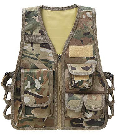 Agoky Kinder Trainingswesten Atmungsaktiv Reißverschluss Multifunktionsweste Outdoor-Jacke mit Taschen für CS Game Leichtgewicht Westen Camouflage L