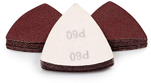 SPEEDWOX 30 Pcs Hook and Loop Triangle Sandpaper 60 Grit 80mm 3-1/8 Inches for Oscillating Multi Tool Detail Sander Sanding Discs Triangle Sanding Pads
