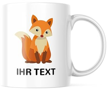 Fuchs-Tasse mit Namen personalisiert, Keramik 330 ml, beidseitig | Personalisierte Tasse mit schlauem Fuchs-Motiv – Geschenk für Fuchs-Fans, beste Freundin und Kollegen