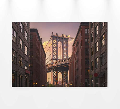 BRICOFLOR New York Leinwand in Braun und Lila | Wandbild mit Sonnenuntergang an Brooklyn Bridge | Keilrahmen Bild mit Brücke ideal für Schlafzimmer und Küche