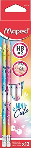 Maped - 12 grafitpennor mini söt suddgummispets - ergonomiska papperspennor och HB Mine tålig - låda med 12 grafitpennor, slumpmässig färg, 851814, 1 Unité (Lot de 1)