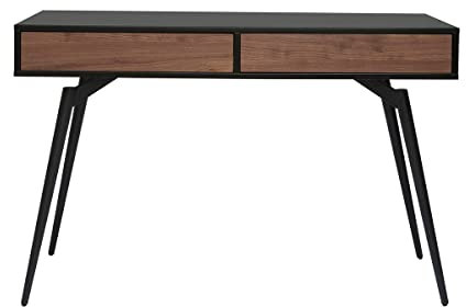Miliboo Bureau avec rangements 2 tiroirs Design Noir Mat et Bois foncé Noyer L120 cm Tripoli
