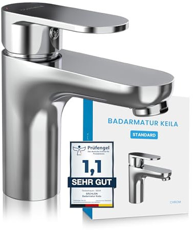 Bächlein Badarmatur Keila in klassischem Design, Einhebelmischer mit langlebiger Keramikkartusche und Montage-Set, Bad Wasserhahn Chrom - klassisch