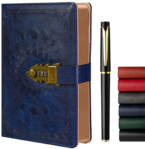 ZXHQ Lock Diary with Pen, A5 Ruled 240 Pages PU Leather Journal with Lock, Refillable Hardcover journals for Writing Personal Planner Organizer for Men and Women, Size A5(8.5 × 5.9 Inch) Dark Blue