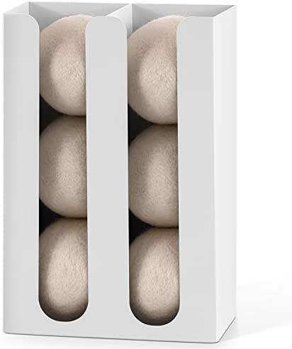 Magnetic Dryer Ball Holder for Laundry Room,Iron Dryer Ball Dispenser for Laundry Storage Container,Laundry Dryer Balls Organizer,Magnetic Dryer Ball Basket,Laundry Room Organization,White(No Balls)