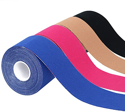Kinesiotapes 4er Set, Elastic Sports Tape - Sports&Physiotherapy Tape Kinematic Waterproof Sports Tape for Knees, Shoulders, and Elbows, Muscle Firming Tape (5m x 5cm)