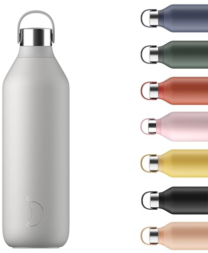 Chilly's Gourde Series 2 - Bouteille Isotherme en Inox avec Collerette Souple & Anse - Thermos pour Boissons Chaudes & Froides - Étanche, Sans Condensation - Granite Grey, 1000ml