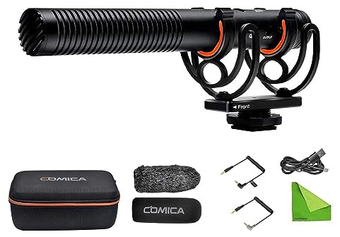 COMICA CVM-VM20 Micrófono de Video súper cardioide Profesional con Soporte de Choque, Kit de micrófono de Escopeta para cámara para teléfono Inteligente/cámara DSLR/videocámara
