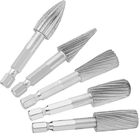 Gavigain Single Cut Rotary Burr, 5pcs Hex Shank High Speed Steel Burrs Rotary Files Tools, 1/4inch Cutting Head Die Grinder Milling Bit for Die Grinder Drill Bit Alloy Steel Hard Metal Polishing