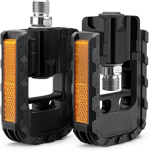 Fahrradpedal, Klapppedal Alu Pedale mit Reflektoren(9/16), Faltbar Anti-Rutsch Fahrradpedal Set, Fahrrad Faltpedale Aluminiumlegierung Faltrad Fahrrad Pedale Metall Platform Fußpedale Fahrrad (Black)