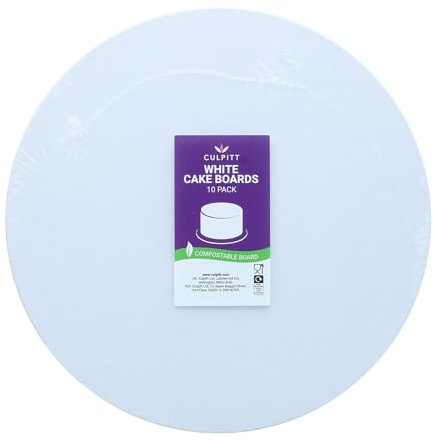 Culpitt 8 White Bio Cake Card | Recyclable & Compostable Cake Board, Lightweight For Sponge Cakes, Desserts, Patisserie, Pizza, 1.5mm Thick | Made in UK | 10 Pack