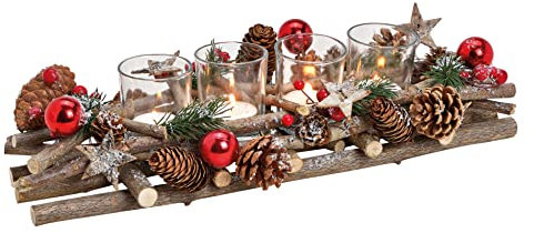 foolonli Adventskranz Adventsgesteck 40cm Rot Teelichthalter Weihnachtsbeleuchtung Holz Weihnachten Deko Adventsleuchter