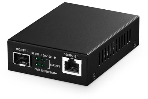 Binardat 10G Fiber Media Coverter, 2 ports 10 Gigabit Ethernet, 1 port RJ45 10G, 1 port SFP 10G, mini boîtier en métal sans ventilateur, plug and play non géré
