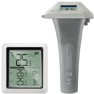 ECOWITT Funk-Pool-Thermometer WN0298, Schwimmender, leicht ablesbarer Temperatursensor für Schwimmbäder, Badewasser und Whirlpools, Innen-LCD-Anzeige, Kopplung mit 8 Kanälen WN31/ WN30