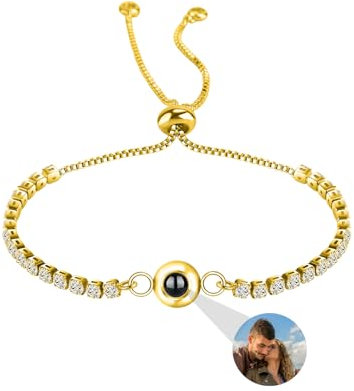 Personalisierte Armband mit Foto benutzerdefinierte Projektion Armband mit Bild im Stein Versteckte Foto Armband Ich Liebe Dich Armband in 100 Sprachen Geschenke für Frauen