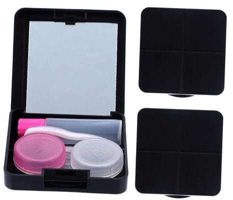 PartyKindom Case Kit with Mirror 3 Sets Portable Black Square Holder Box for Travel Storage and Eye Care