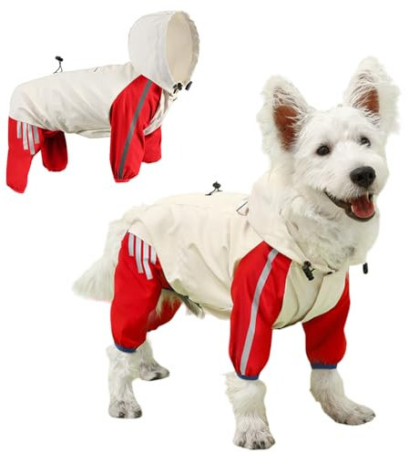 Yanmucy Hunde-Regenmäntel, wasserdicht, mit Beinen, verstellbarer Kordelzug, Welpen, wasserdichter Mantel mit Geschirrloch, reflektierenden Streifen, Kapuzenjacke für kleine, mittelgroße Hunde, Katzen