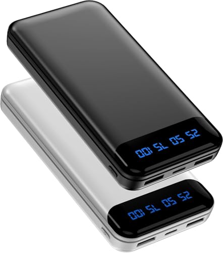 Enerwow Power Bank, 2-Pack 16000mAh Portable Charger 3A Fast Charging, Slimest Battery Pack Phone Charger with LED Display, PowerBank with 2 USB Outputs Compatible for iPhone, Samsung and More
