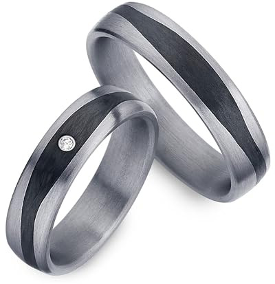 123traumringe Eheringe in Tantal & Carbon I Partnerringe mit Brilliant & Etui I Gravierbare Eheringe mit Ringgröße 50-70 mm I Edle Verlobungsringe in 5 mm Breite & 1,9 mm Stärke I P7A
