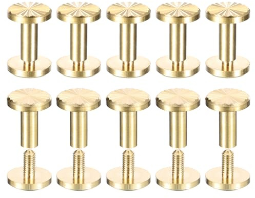 QUARKZMAN 10Pack Tornillos Chicago de Latón 4x10x10mm Tornillo de Cabeza Plana Con Textura de Flores Tachuela de Remache de Poste de Unión para Artesanía Cuero DIY Correa Cinturón