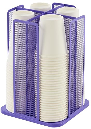 Annova Porta tazze e coperchi in carta/plastica, dispenser girevole a 360° con 4 scomparti, scaffale multifunzionale per casa, ufficio, bar, caffetteria (viola)